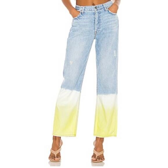 GRLFRND Button Fly Flare Leg High Rise Emily Jeans In Yellow Horizon Size 23 - Picture 1 of 6